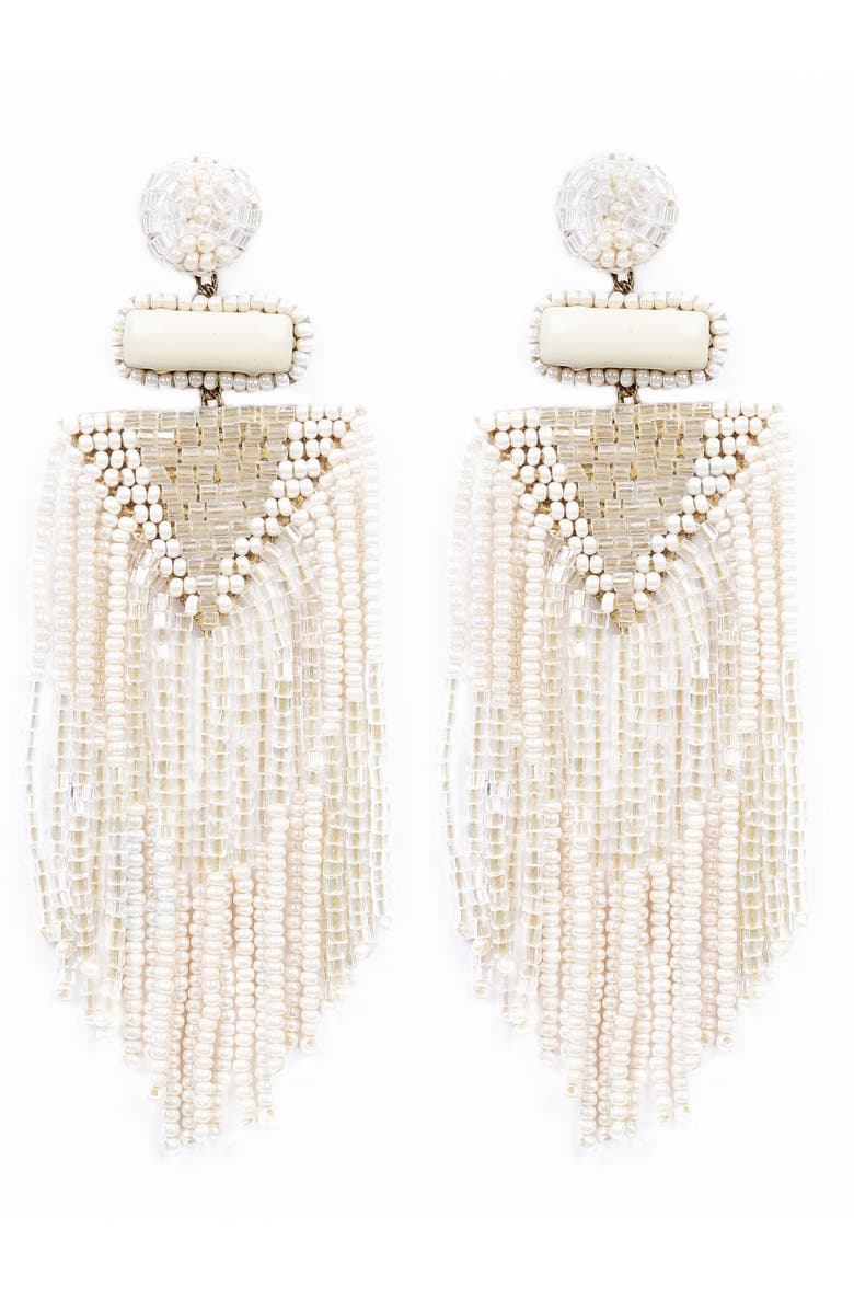 Deepa Gurnani Jody Beaded Tassel Earrings, Main, color, Ivory