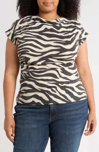 Renee C Zebra Stripe Cap Sleeve Ribbed Top