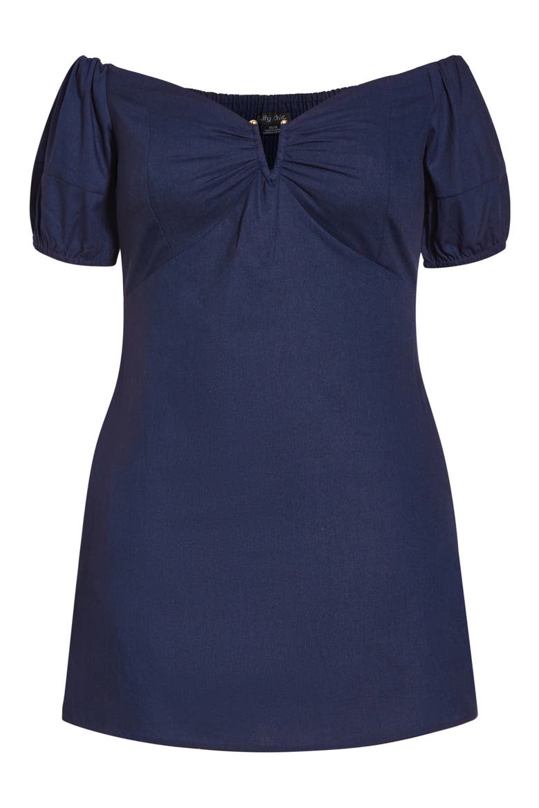 Sweet Paradise Off the Shoulder Linen Blend Dress, Alternate, color, NAVY