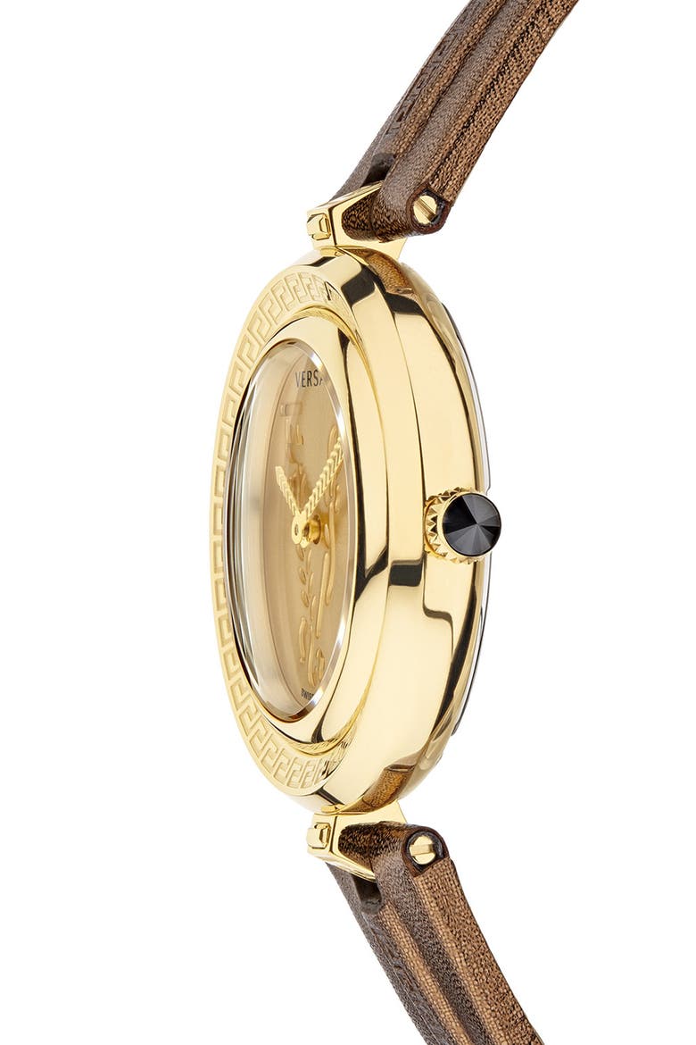 Virtus Infinity Leather Strap Watch, 34mm, Alternate, color, GOLD