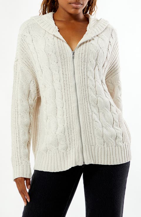 Dylan Cable Knit Zip-Up Hooded Sweater