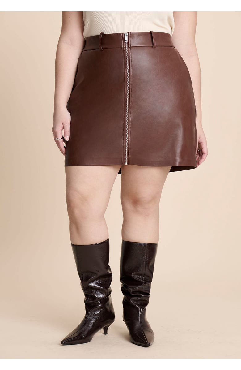 ELOQUII Faux Leather Mini Skirt, Main, color, Chocolate Fondant