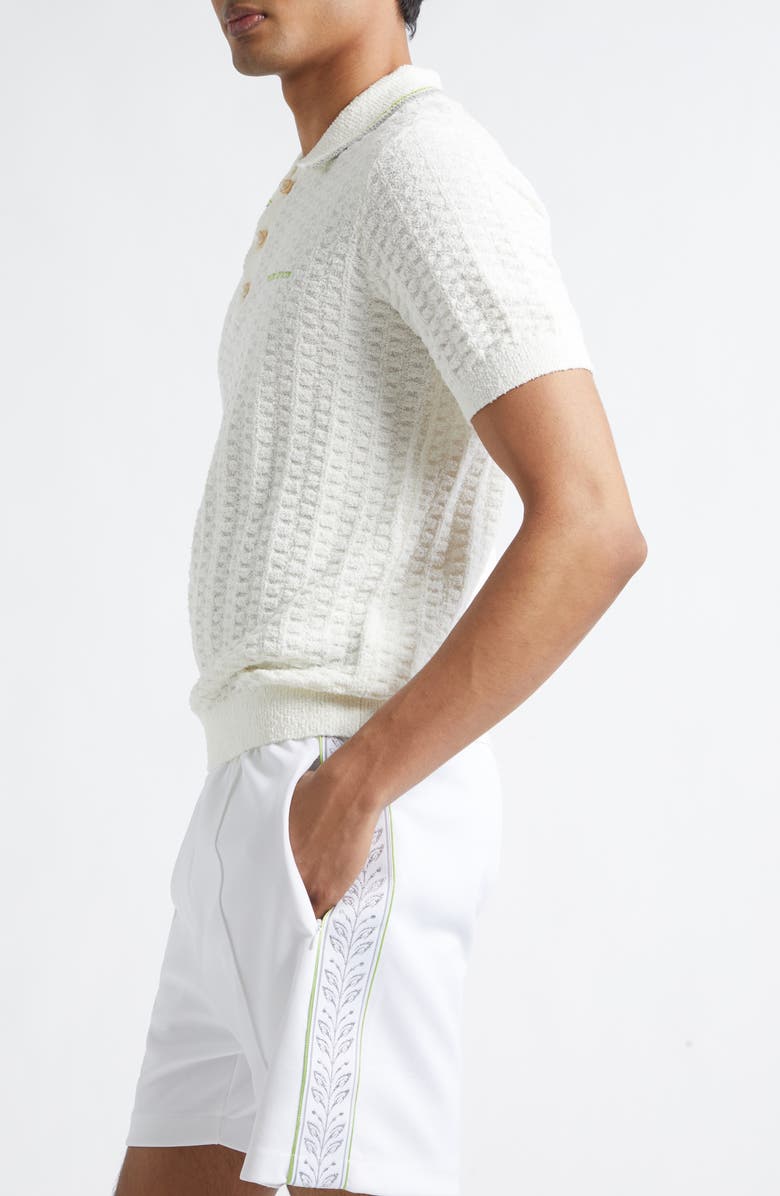 Casablanca Tennis Logo Embroidered Bouclé Polo, Alternate, color, White