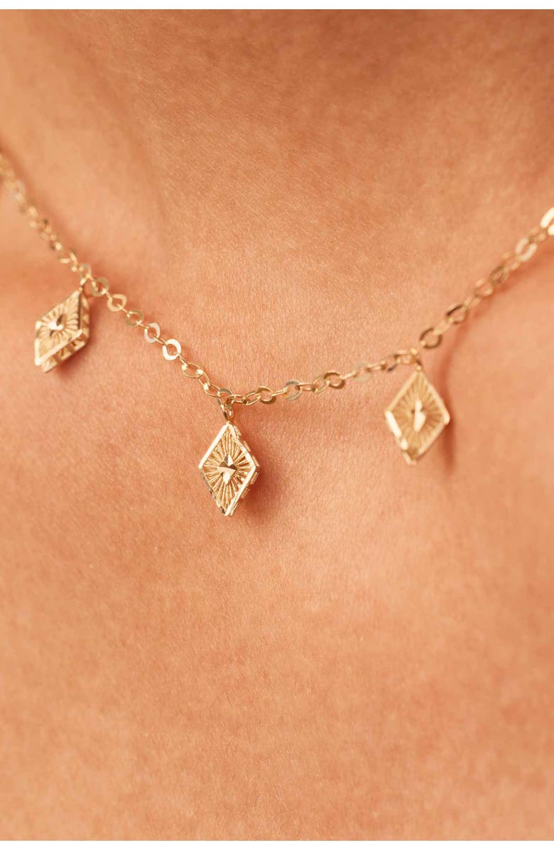 Oradina 14K Yellow Gold Roma Diamond Station Charm Necklace, Alternate, color, Yellow Gold