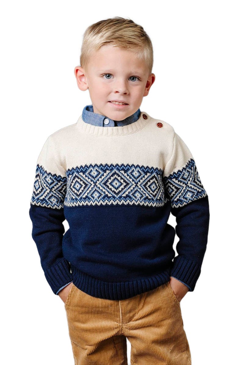 Hope & Henry Boys' Organic Intarsia Crew Neck Button Sweater, Kids, Main, color, Ski Lodge Intarsia