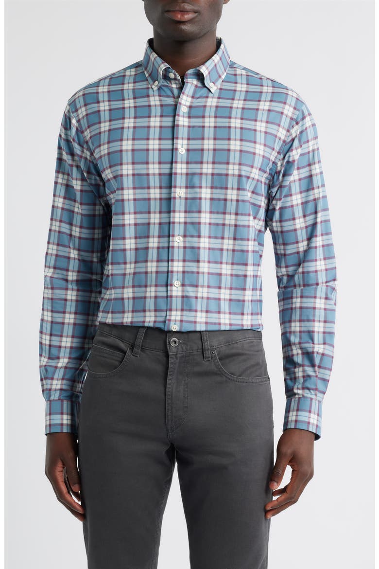 Feldy Plaid Stretch Button-Down Shirt, Main, color, LAGUNA BLUE