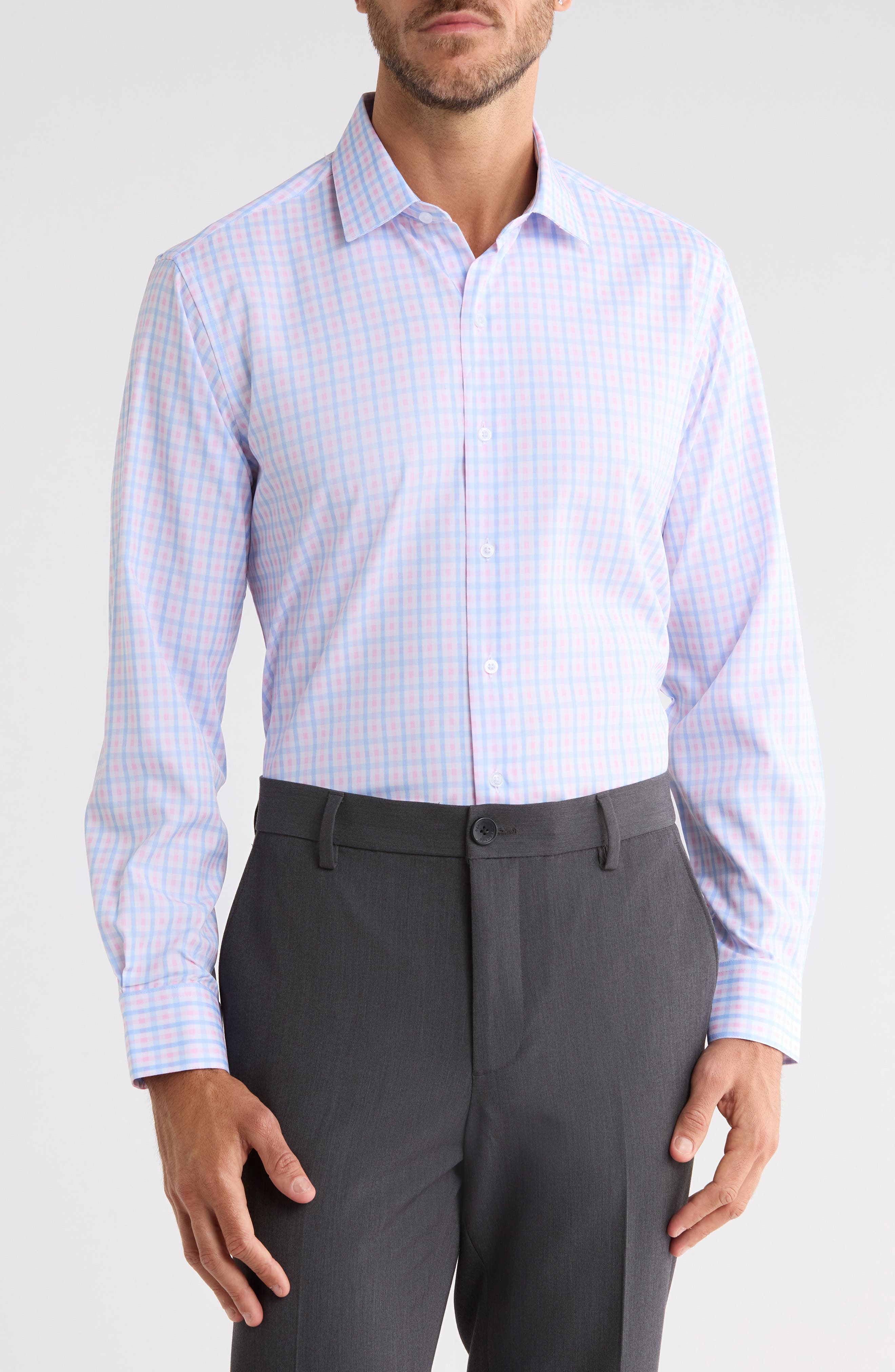 Plaid Trim Fit Dress Shirt