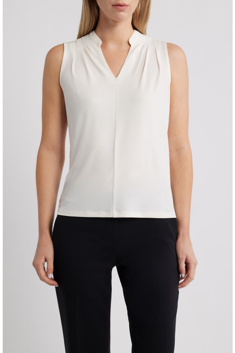 Pleat Shoulder Sleeveless Top, Main, color, WHITE DOVE
