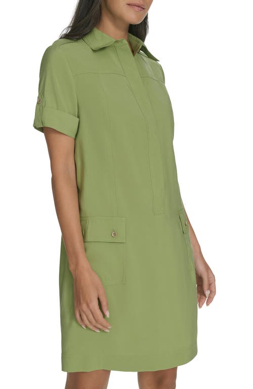 Calvin Klein Roll Cuff Short Sleeve Shirtdress In Guacamole