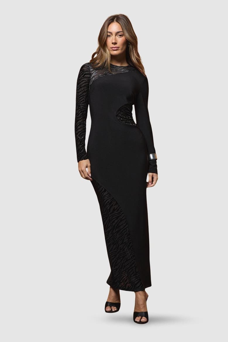 Muse Zebra Mesh Maxi Dress, Main, color, Black