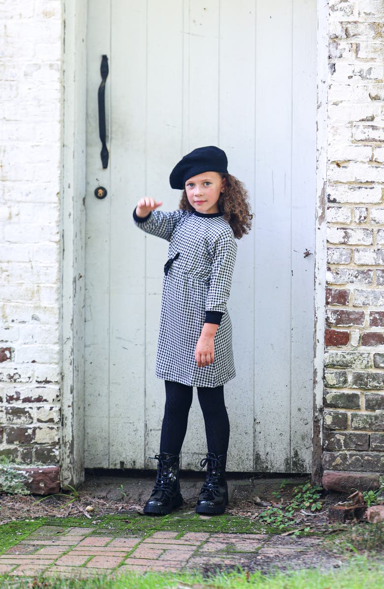 Manière Kids' Gingham Long Sleeve Dress, Alternate, color, Navy