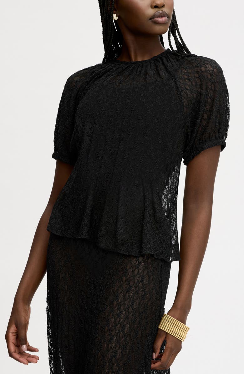 Sam Edelman Semisheer Stretch Lace Top, Main, color, True Black