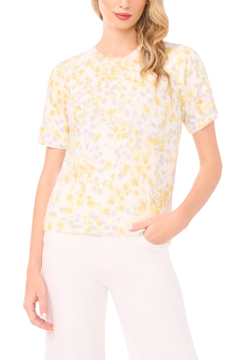 Halogen<sup>®</sup> Floral Print Short Sleeve Sweater, Main, color, New Ivory
