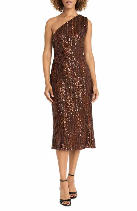 Sequin One-Shoulder Midi Cocktail Dress