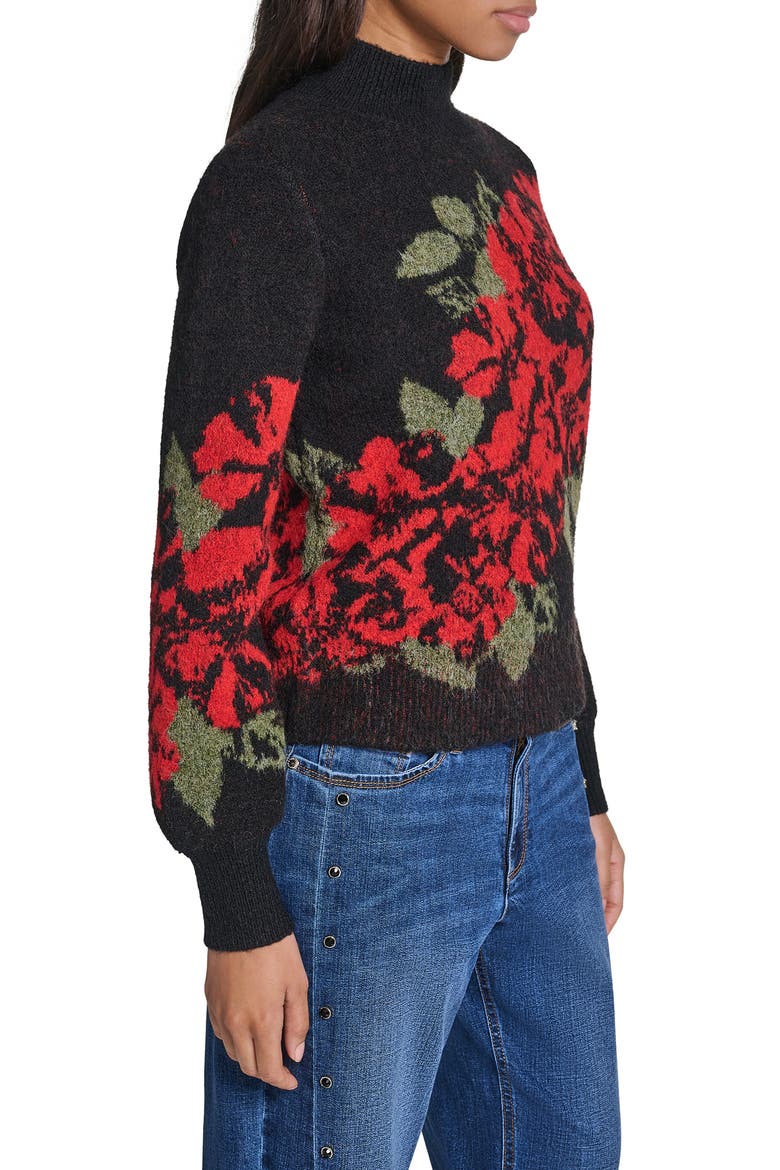 Rose Mock Neck Sweater, Alternate, color, BLACK/ ADMIRAL RED/ CYP GREEN