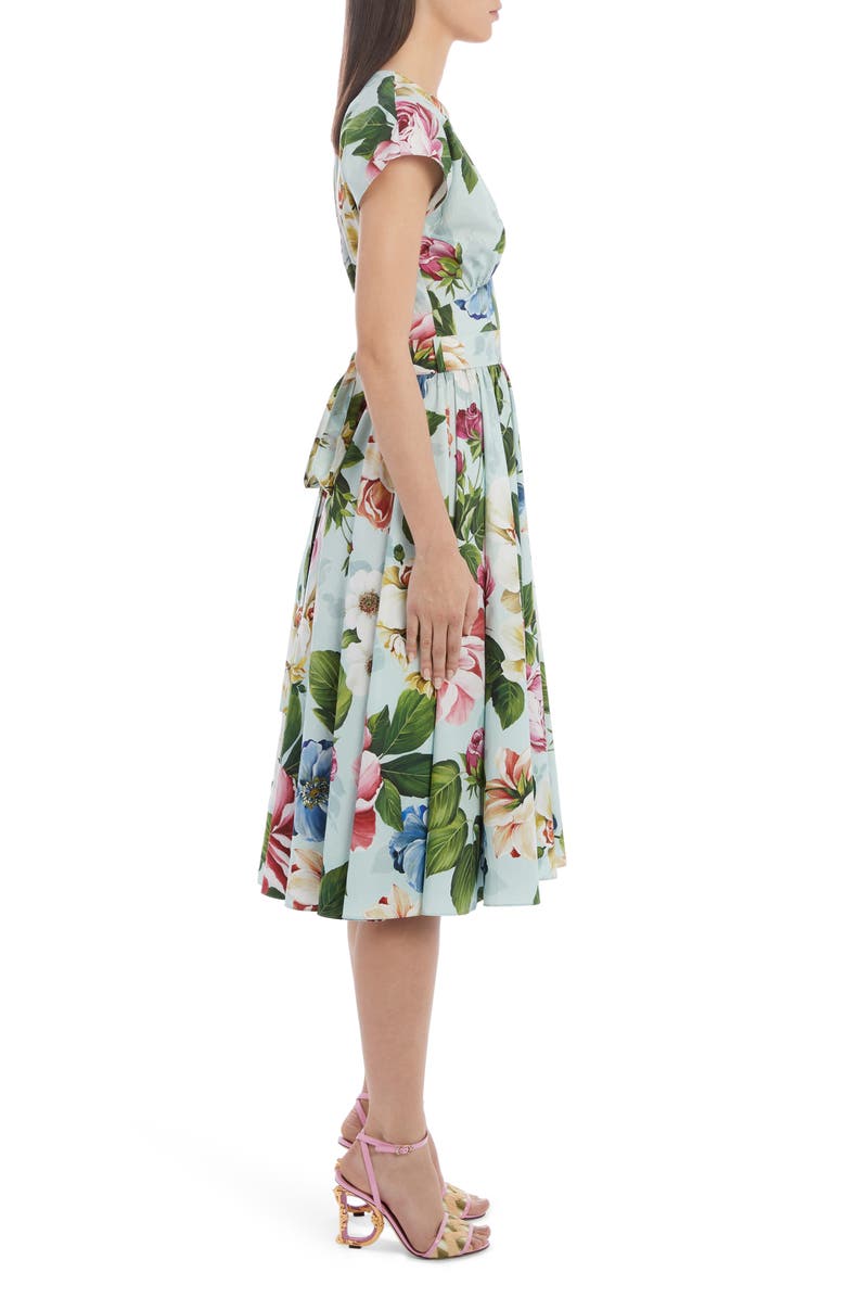 Dolce&Gabbana Floral Belted Cotton A-Line Dress, Alternate, color, 