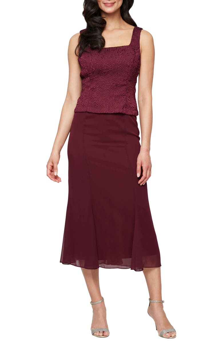 Alex Evenings Jacquard Cocktail Dress with Jacket, Alternate, color, Wine