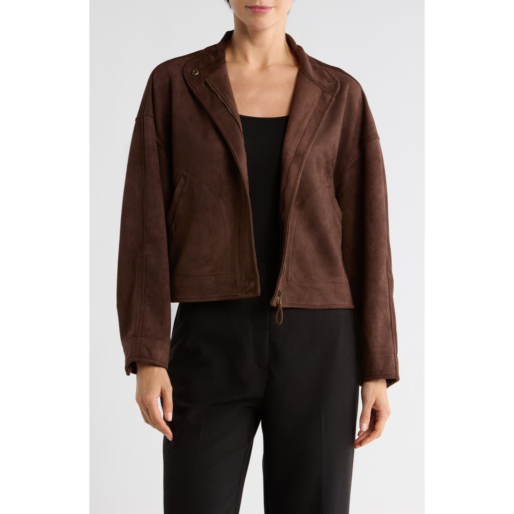 Max Studio Faux Suede Full Zip Jacket In Green