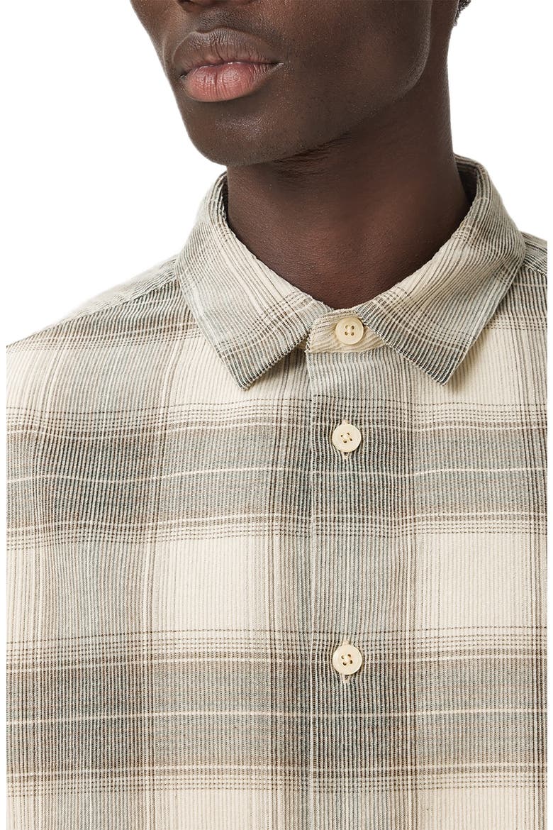 Yuki Plaid Cotton Flannel Button-Up Shirt, Alternate, color, SANDSHELL TAUPE