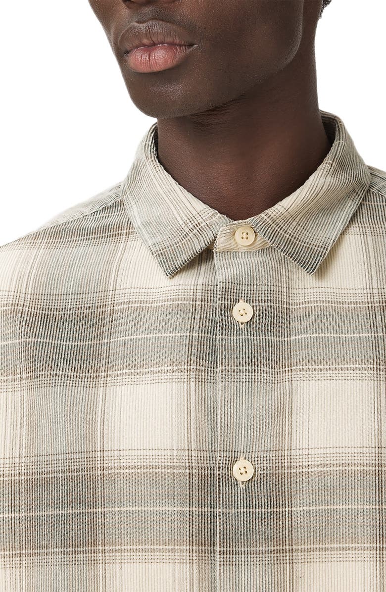 AllSaints Yuki Plaid Cotton Flannel Button-Up Shirt, Alternate, color, Sandshell Taupe