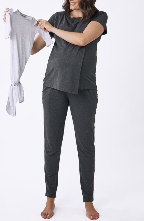 Maternity/Nursing Top, Lounge Pants & Knotted Baby Gown Set