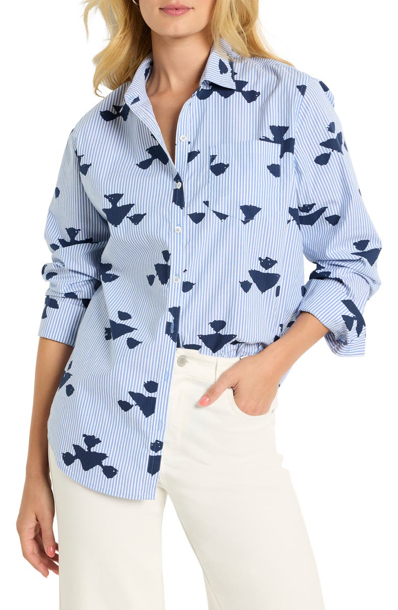 NIC+ZOE Stamped Stripe Stretch Cotton Button-Up Shirt, Main, color, Blue Multi