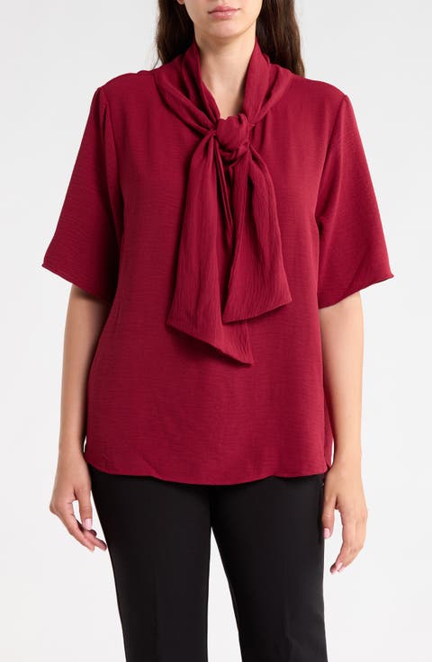 Bow Neck Short Sleeve Top