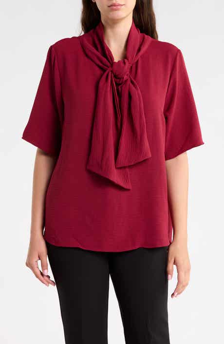 Bow Neck Short Sleeve Top