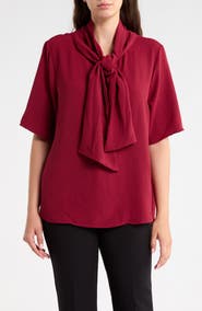 Renee C Bow Neck Short Sleeve Top