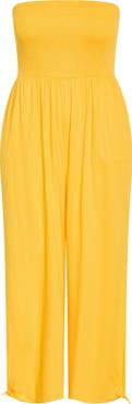 City Chic Ally Smocked Strapless Wide Leg Jumpsuit