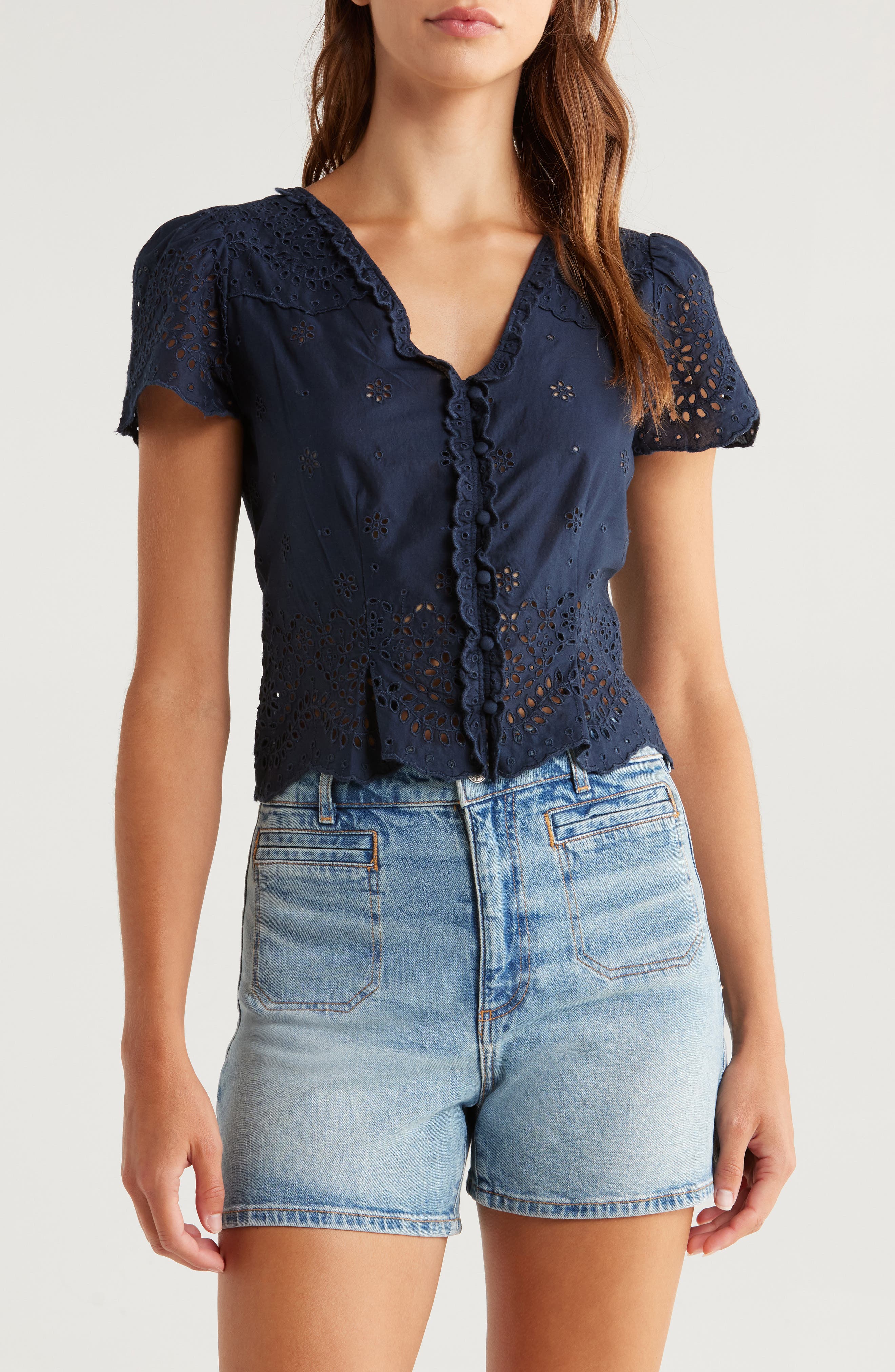 PAIGE Quinta Cotton Eyelet Button-Up Shirt