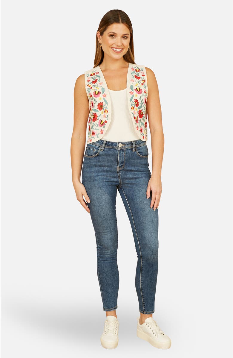 Yumi Folk Embroidered Cotton Waist Coat, Alternate, color, Multi