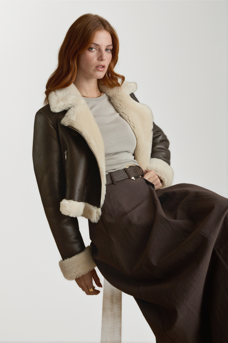 Sienna Leather Shearling Jacket, Alternate, color, Brown