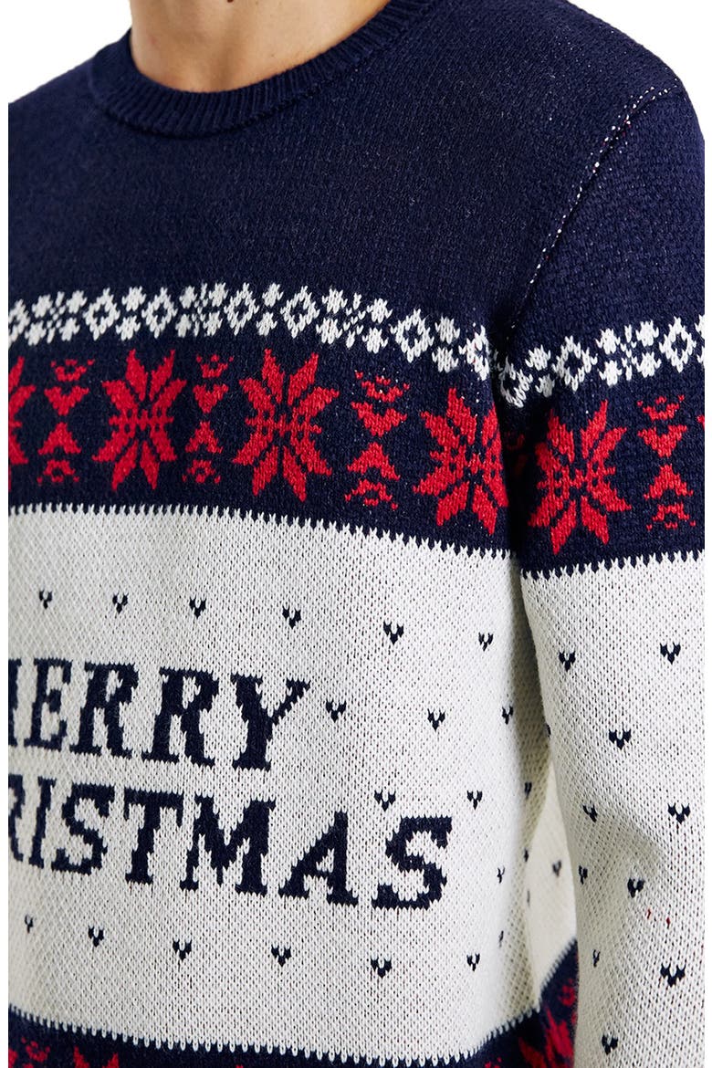 Merry Christmas Jacquard Crewneck Sweater, Alternate, color, NAVY MULTI