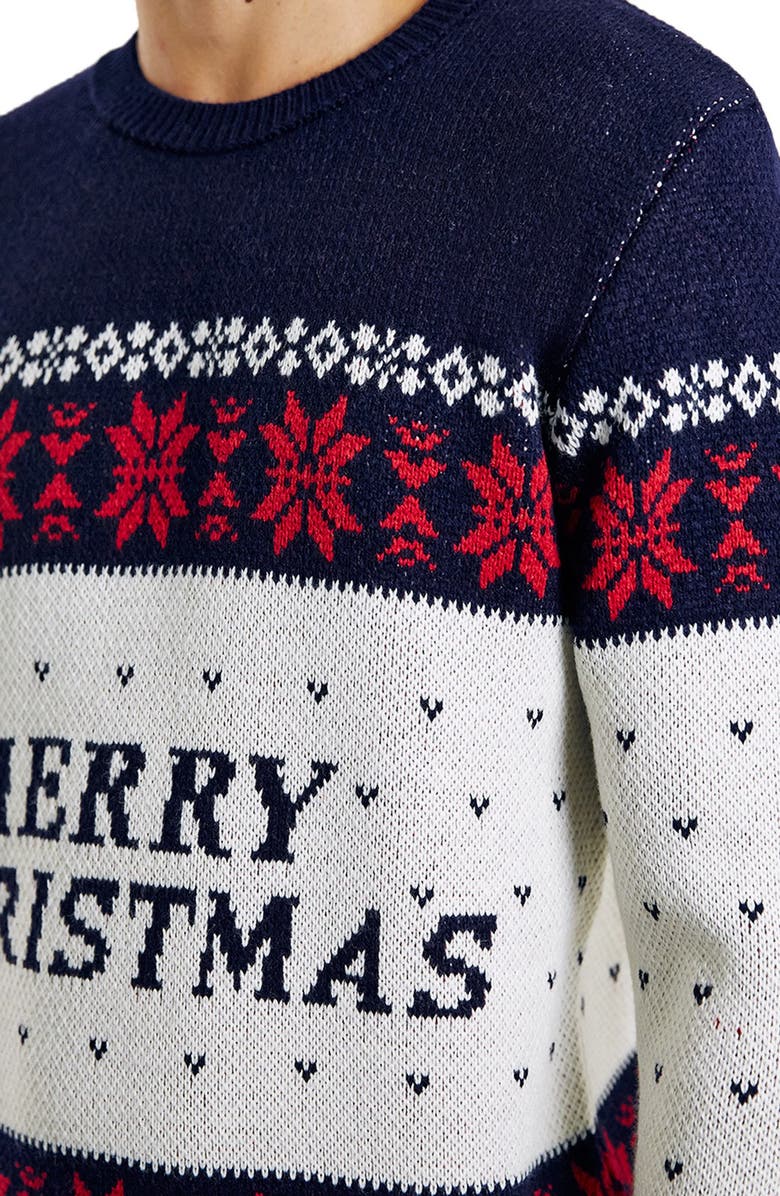 Topman Merry Christmas Jacquard Crewneck Sweater, Alternate, color, 