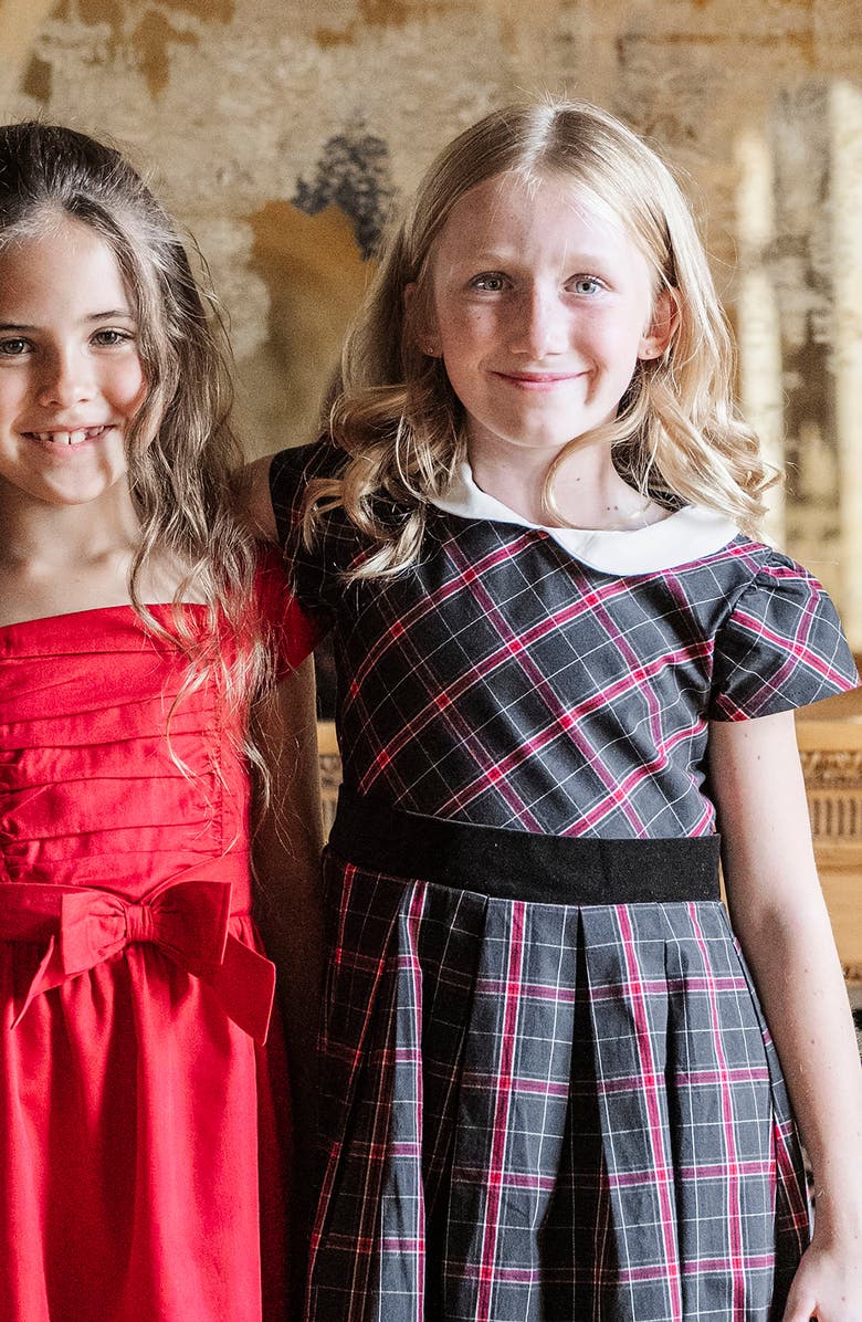 Hope & Henry Kids' Organic Stretch Poplin Peter Pan Collar Dress with Velveteen, Alternate, color, Black Ballet Plaid
