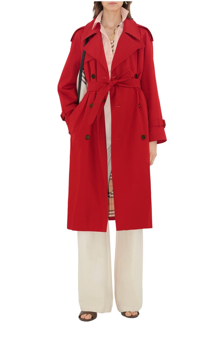 Burberry Long Castleford Trench Coat, Main, color, Currant