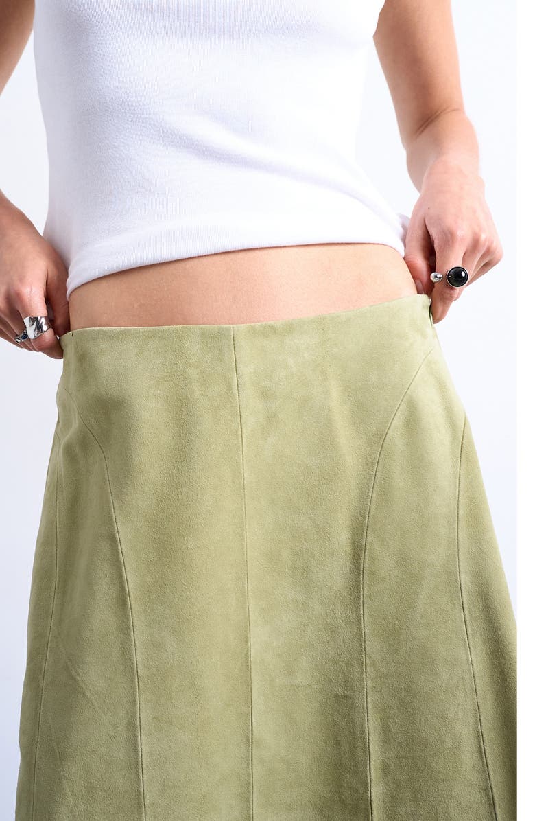 Topshop Paneled Suede Skirt, Alternate, color, Medium Green