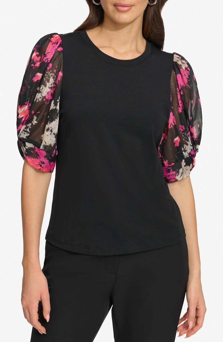 DKNY Floral Puff Sleeve Top, Main, color,