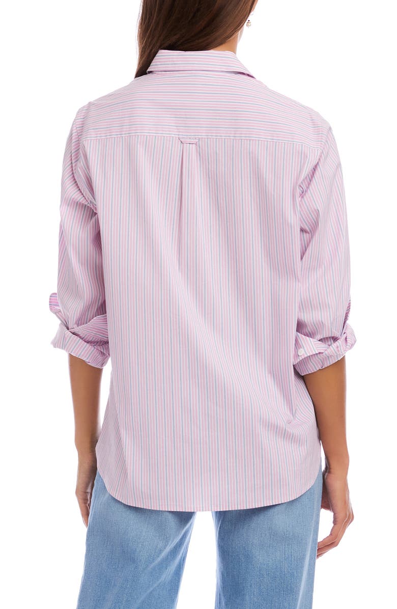 Karen Kane Stripe Cotton Blend Button-Up Shirt, Alternate, color, Pink