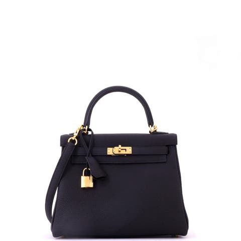 Kelly Handbag Black Togo with Gold Hardware 25