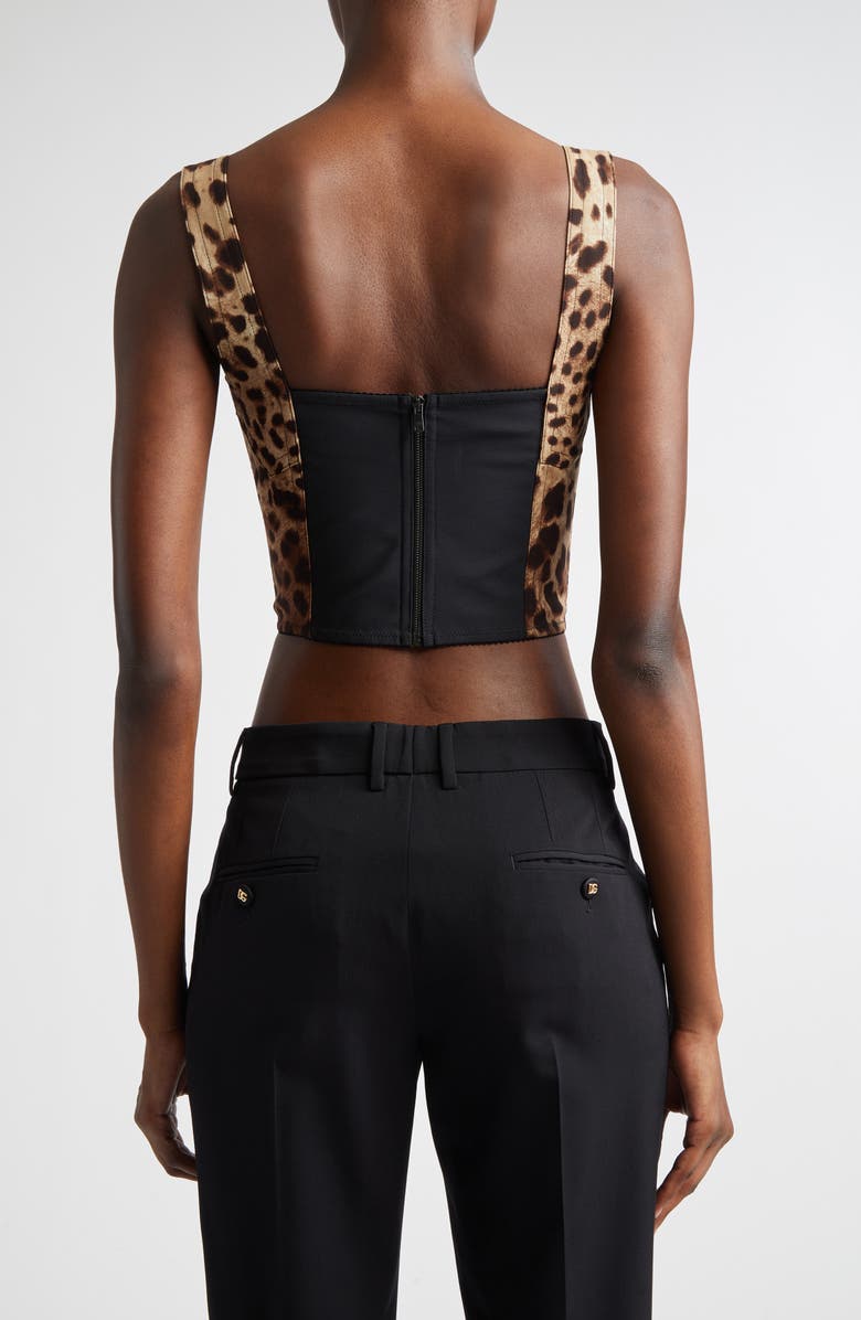 Dolce&Gabbana Leopard Print Silk Blend Charmeuse Bustier Top, Alternate, color, Hy13m Leo New