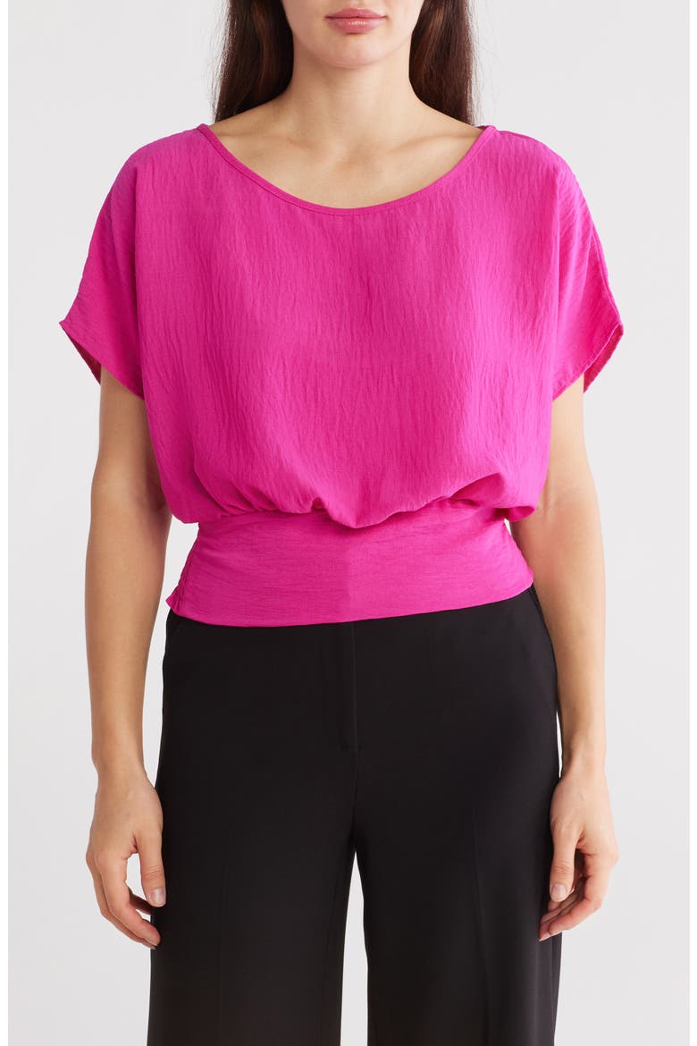 Short Sleeve Smocked Hem Blouson Top, Main, color, FUCHSIA