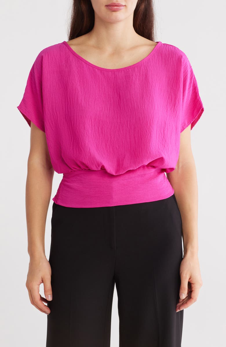 Renee C Short Sleeve Smocked Hem Blouson Top, Main, color, Fuchsia