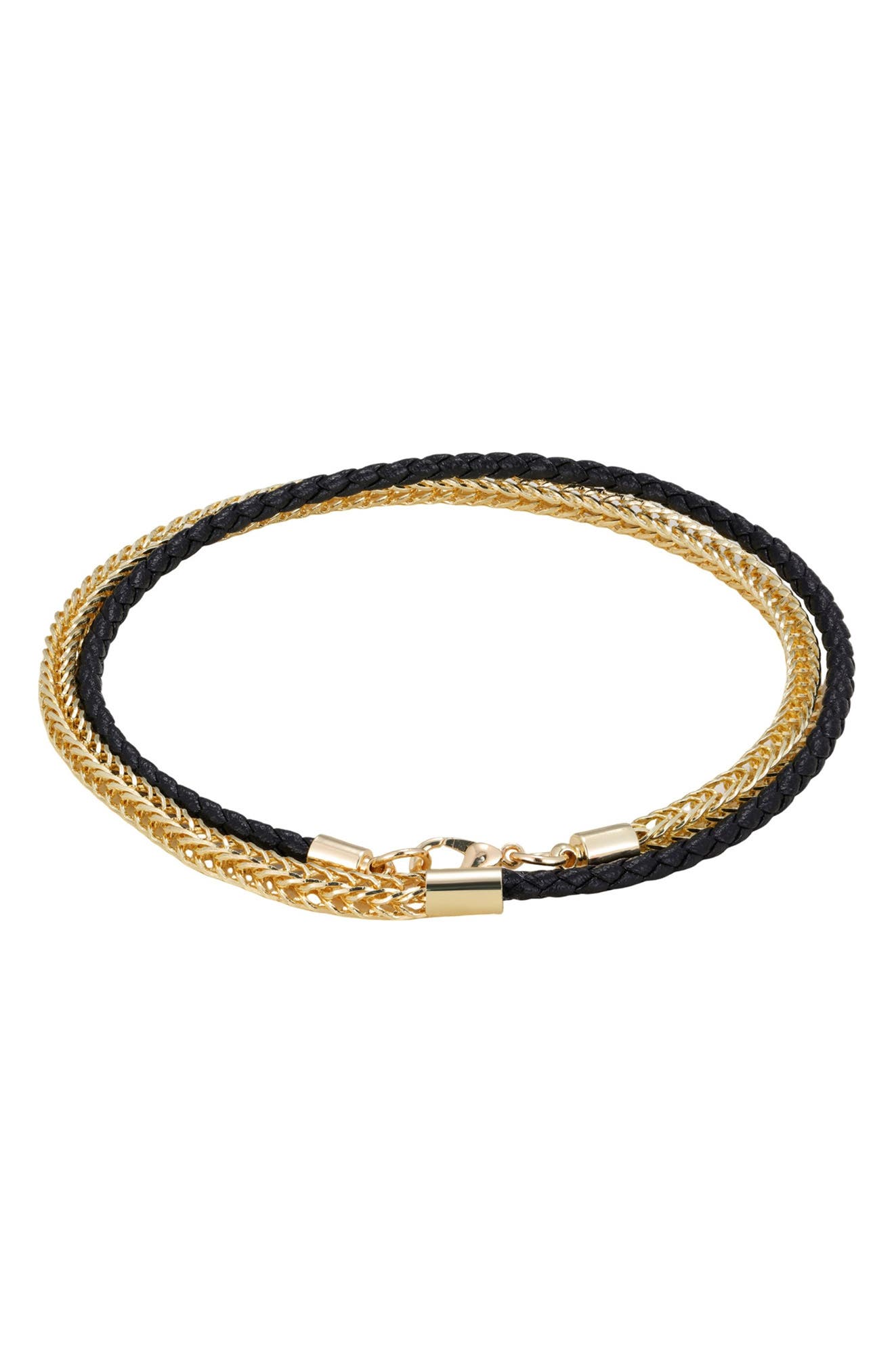 Men's Leather & Chain Double Strand Bracelet