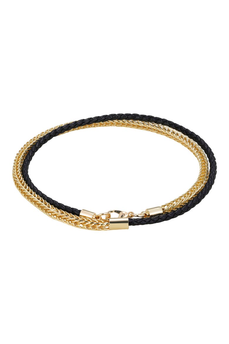 Men's Leather & Chain Double Strand Bracelet, Main, color, BLACK/ GOLD