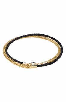 Men's Leather & Chain Double Strand Bracelet