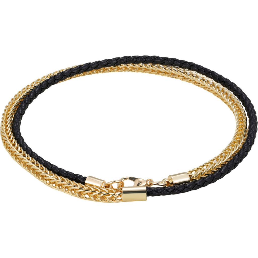 Adornia Leather & Chain Double Strand Bracelet In Black/ Gold