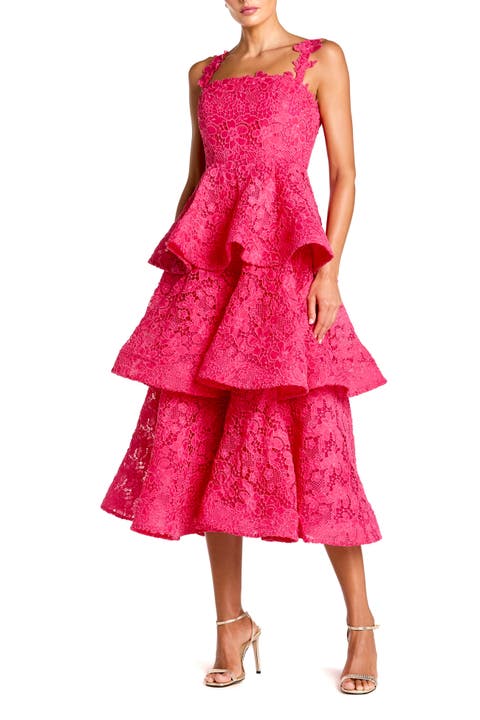 Sleeveless Embroidered Lace Ruffle Midi Dress