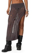 EDIKTED Jaynie Distressed Open Knit Maxi Skirt